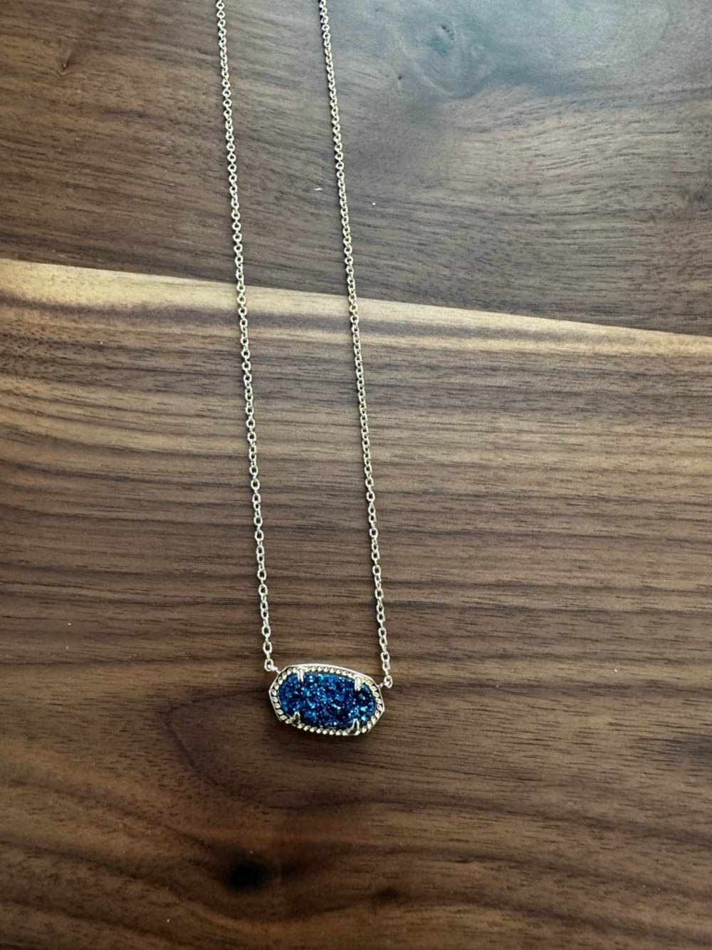 Blue Druzy Pendant Necklace - Gold Chain
